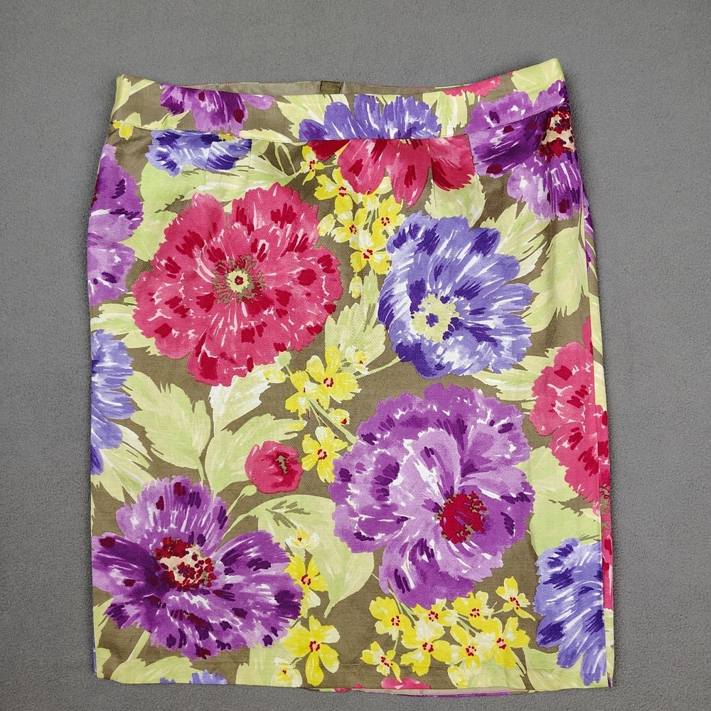 Banana Republic Linen Blend Skirt Women 12 Large Multicolor Floral Vibrant EC